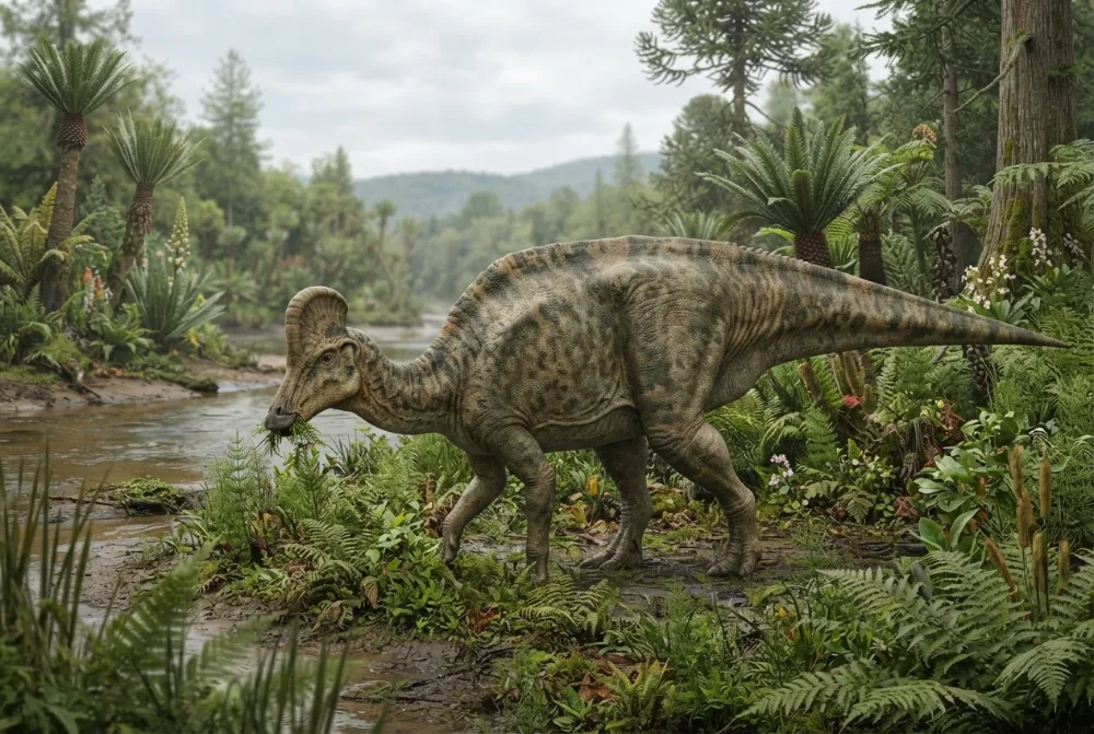 Corythosaurus, tehisaru joonistatud