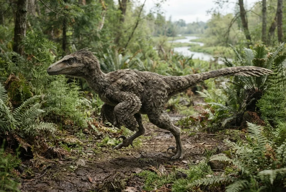 Deinonychus, tehisaru joonistatud