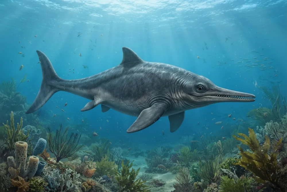 Ichthyosaurus, tehisaru joonistatud