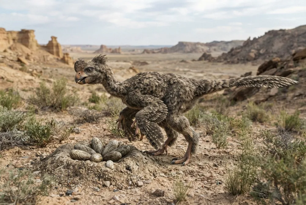 Oviraptor, tehisaru joonistatud
