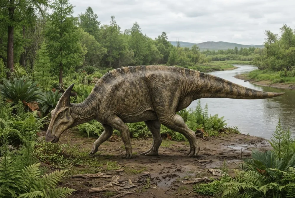 Saurolophus, tehisaru joonistatud