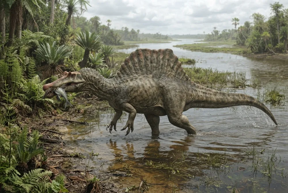 Spinosaurus, tehisaru joonistatud